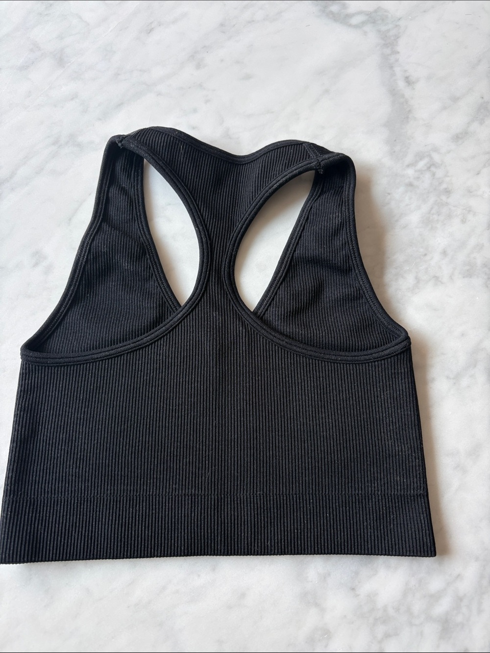 SET Active Black Ribbed V-Neck Racerback Crop Tank - Picture 2 of 3
